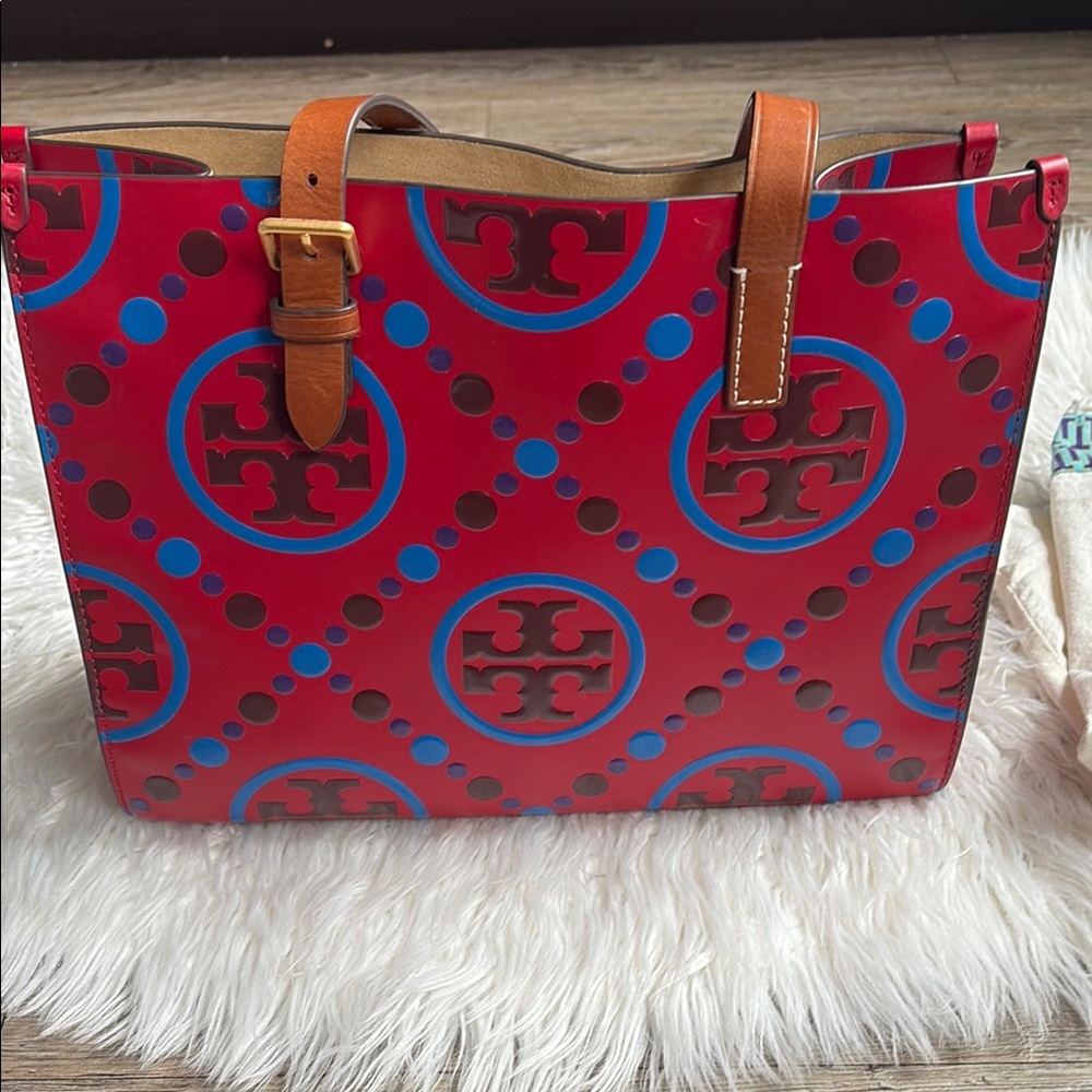 Tory Burch Red Geometric Tote